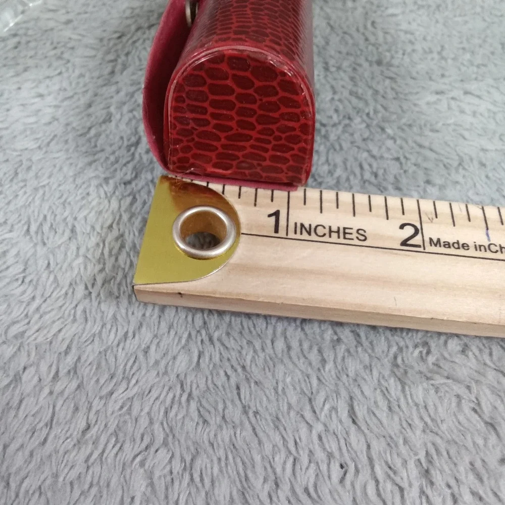 Vintage Red Snakeskin Embossed Lipstick Case with‎ Built-in Mirror Snap Closure
